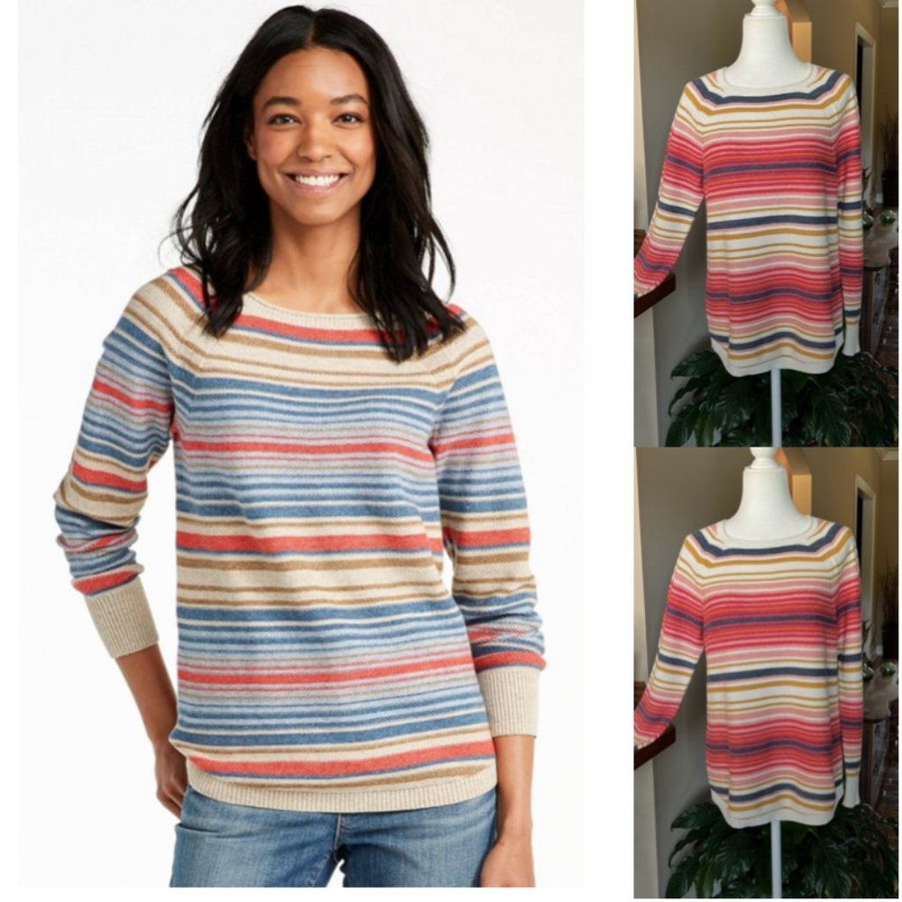 L.L. Bean Textured Cotton Sweater, Long-Sleeve Stripe szM
